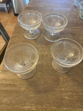 Vintage Indiana Clear Glass dessert elegant goblets with floral etching set of 4